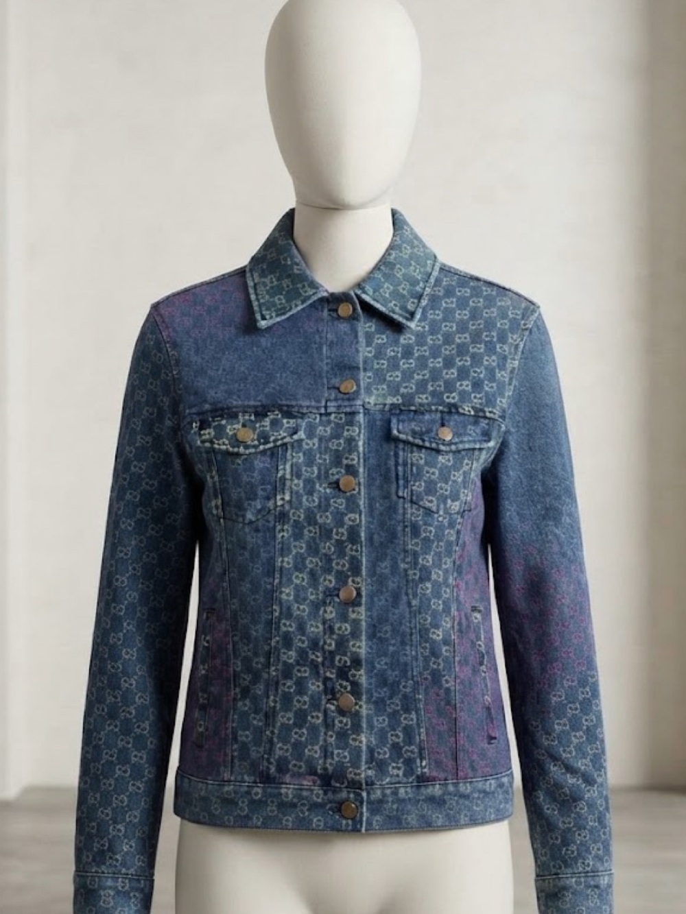 Brand New ! Woman’s Blue Denim Jacket with Subtle Monogram Pattern
